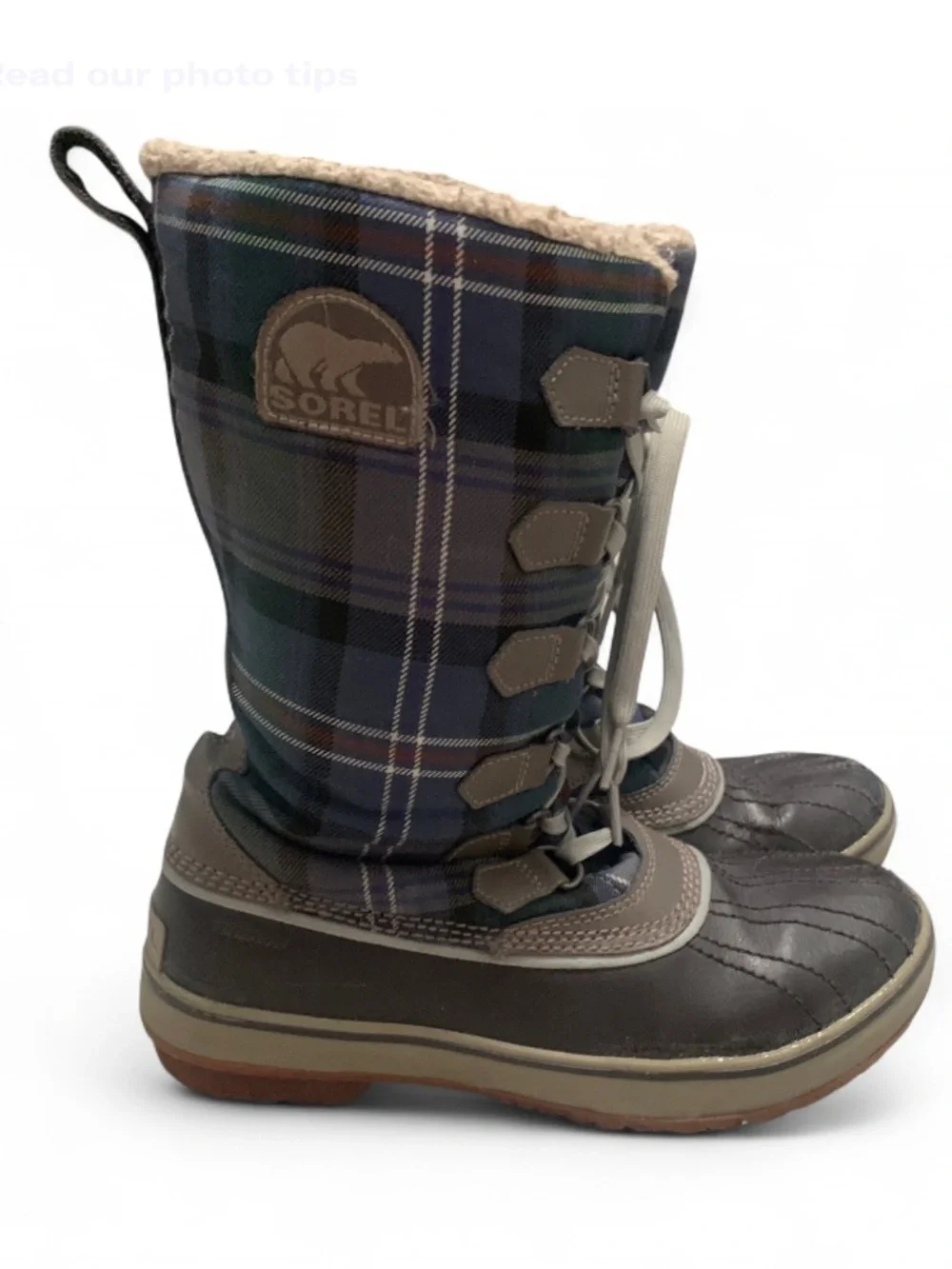 Sorel Tivoli Blue Plaid Tall Lace-Up Rain & Snow Boots